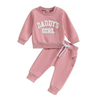 Baby Riddle Girl's Long Sleeve Crewneck Top and Jogger Set - Pink Daddy's Girl