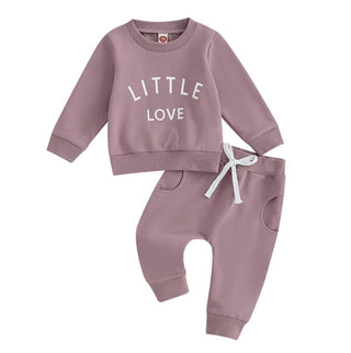 Baby Riddle Girl's Long Sleeve Crewneck Top and Jogger Set - Purple Little Love