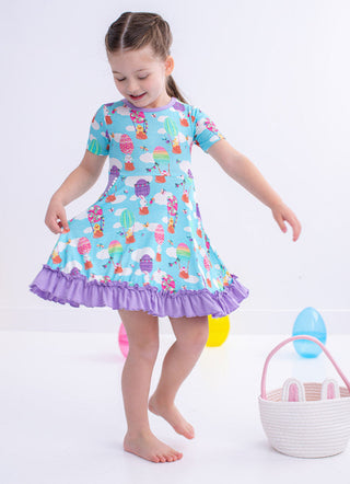 Birdie Bean Girl's Short Sleeve Dress - Lola (Easter Egg Hot Air Balloons)