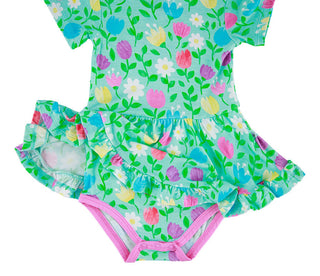 Birdie Bean Girl's Short Sleeve Twirl Bodysuit Dress - Blossom (Floral)