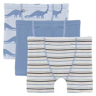 KicKee Pants Boy's Boxer Briefs Set - Dew Pet Dino, Dream Blue & Rhythm Stripe