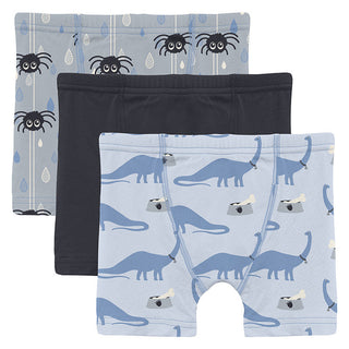 Boy's Boxer Briefs Set - Pearl Blue Itsy Bitsy Spider, Deep Space & Dew Pet Dino