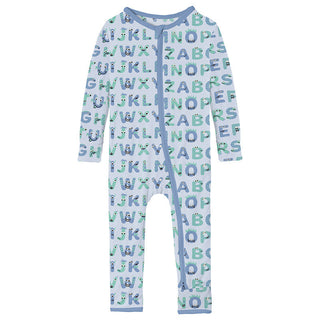 KicKee Pants Boy's Print Coverall with 2-Way Zipper - Dew ABC Monsters