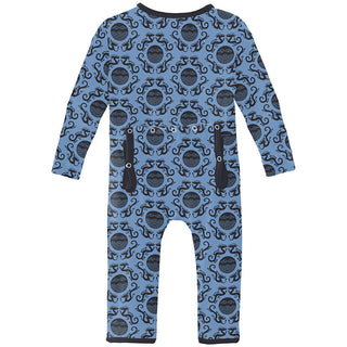 KicKee Pants Boy's Print Coverall with 2-Way Zipper - Dream Blue Four Dragons