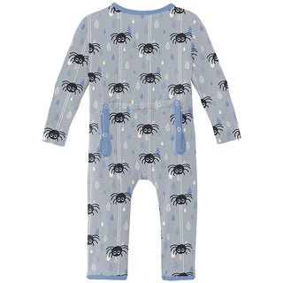 KicKee Pants Boy's Coverall with 2-Way Zipper - Pearl Blue Itsy Bitsy Spider