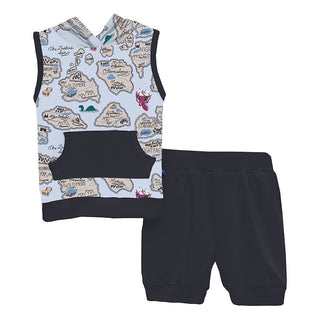 KicKee Pants Boy's Print Hoodie Tank Outfit Set - Dew Pirate Map