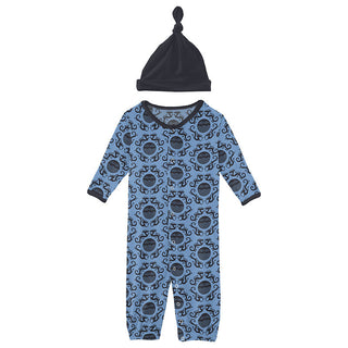 Boy's Layette Gown Converter & Single Knot Hat Set - Dream Blue Four Dragons