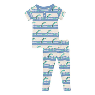 KicKee Pants Boy's Print Short Sleeve Henley Pajama Set - Natural Sea Monster