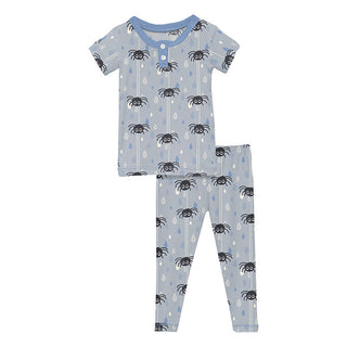 KicKee Pants Boy's Short Sleeve Henley Pajama Set - Pearl Blue Itsy Bitsy Spider