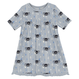 KicKee Pants Girl's Classic Swing Dress - Pearl Blue Itsy Bitsy Spider