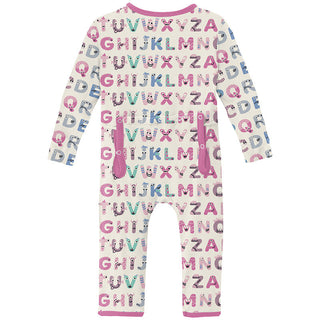 KicKee Pants Girl's Print Coverall with 2-Way Zipper - Natural ABC Monsters