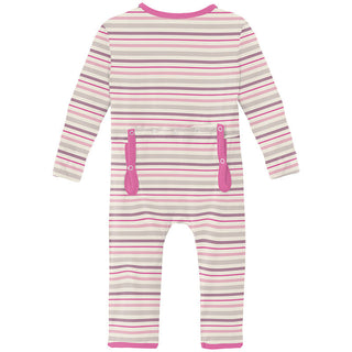 KicKee Pants Girl's Print Coverall with 2-Way Zipper - Whimsical Stripe