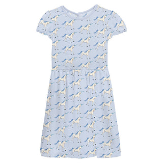 Girl's Flutter Sleeve Twirl Dress with Pockets - Dew Prancing Unicorn