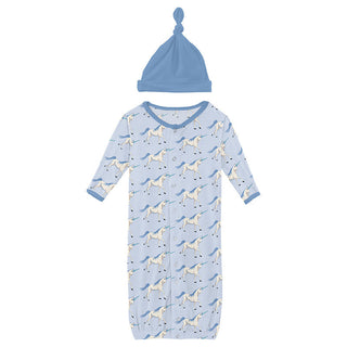 Girl's Layette Gown Converter & Single Knot Hat Set - Dew Prancing Unicorn