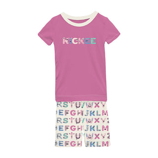 KicKee Pants Girl's Graphic Tee Pajama Set with Shorts - Natural ABC Monsters
