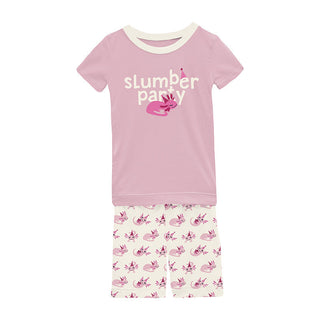 KicKee Pants Girl's Graphic Tee Pajama Set with Shorts - Natural Axolotl Party
