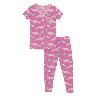 KicKee Pants Girl's Print Short Sleeve Kimono Pajama Set - Tulip Pet Dino