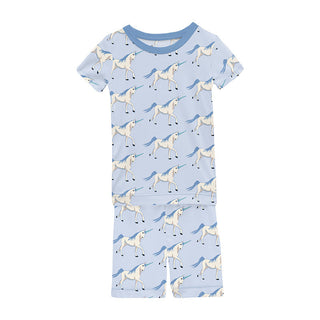 KicKee Pants Girl's Short Sleeve Pajama Set with Shorts - Dew Prancing Unicorn
