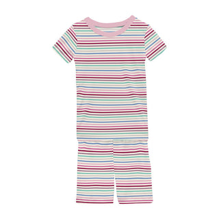 KicKee Pants Girl's Short Sleeve Pajama Set with Shorts - Make Believe Stripe