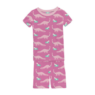 KicKee Pants Girl's Print Short Sleeve Pajama Set with Shorts - Tulip Pet Dino