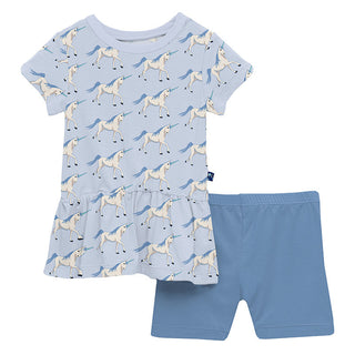 KicKee Pants Girl's Short Sleeve Playtime Outfit Set - Dew Prancing Unicorn