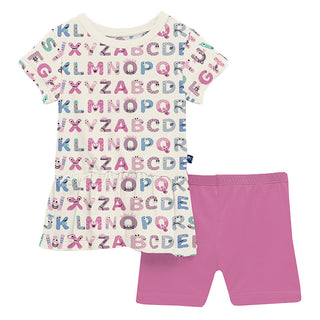 KicKee Pants Girl's Short Sleeve Playtime Outfit Set - Natural ABC Monsters