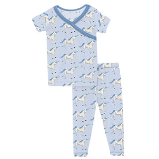 KicKee Pants Girl's Scallop Kimono Pajama Set - Dew Prancing Unicorn