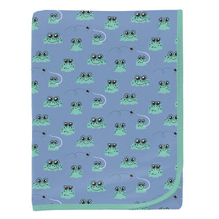 Kickee Pants Baby Boys Swaddling Blanket - Dream Blue Bespeckled Frogs