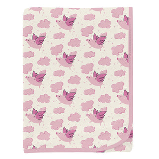 Kickee Pants Baby Girls Swaddling Blanket - Natural Flying Pigs