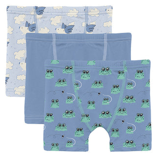Kickee Pants Boy's Boxer Briefs Set - Dew Flying Pigs, Dream Blue & Dream Blue Bespeckled Frogs
