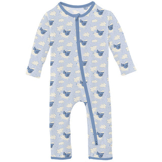 Kickee Pants Boy's Coverall with 2-Way Zipper - Dew Flying Pigs