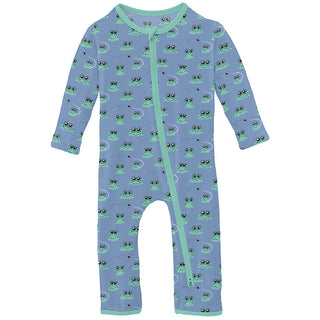 Kickee Pants Boy's Coverall with 2-Way Zipper - Dream Blue Bespeckled Frogs