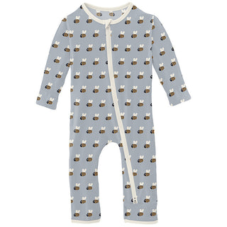 Kickee Pants Boy's Coverall with 2-Way Zipper - Pearl Blue Baby Bumblebee