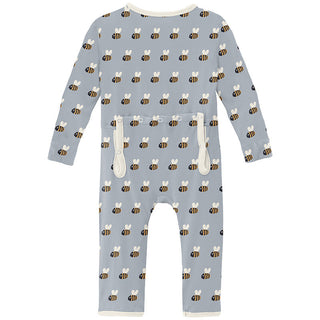 Kickee Pants Boy's Coverall with 2-Way Zipper - Pearl Blue Baby Bumblebee