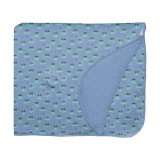 Kickee Pants Fluffle Toddler Blanket with Embroidery - Blue Bespeckled Frogs