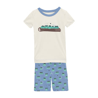 Kickee Pants Graphic Tee Pajama Set with Shorts - Blue Bespeckled Frogs