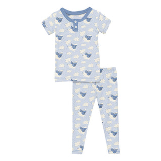 Kickee Pants Boy's Short Sleeve Henley Pajama Set - Dew Flying Pigs