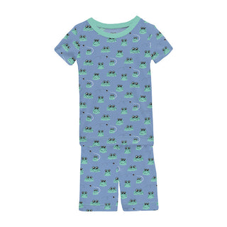 Kickee Pants Short Sleeve Pajama Set with Shorts - Dream Blue Bespeckled Frogs