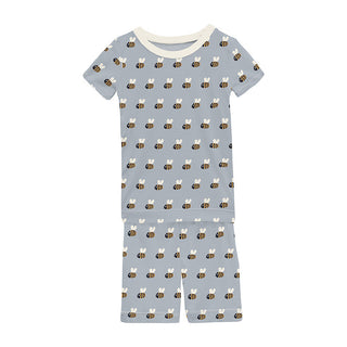 Kickee Pants Short Sleeve Pajama Set with Shorts - Pearl Blue Baby Bumblebee
