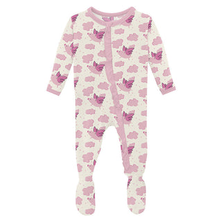 Kickee Pants Classic Ruffle Footie with 2-Way Zipper - Natural Flying Pigs