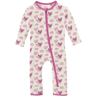 Kickee Pants Girl's Coverall with 2-Way Zipper - Natural Flying Pigs