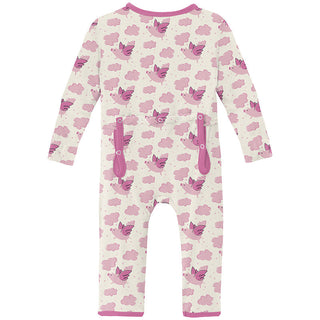 Kickee Pants Girl's Coverall with 2-Way Zipper - Natural Flying Pigs