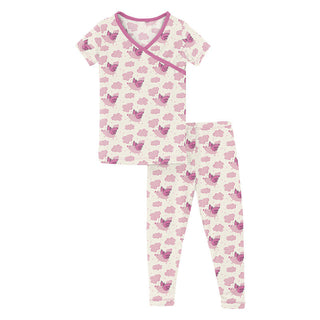 Kickee Pants Girl's Short Sleeve Kimono Pajama Set - Natural Flying Pigs