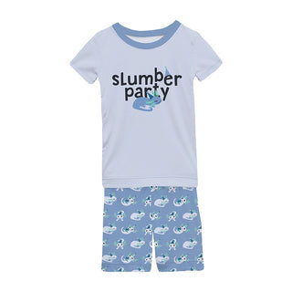Boy's Print Bamboo Short Sleeve Graphic Tee Pajama Set with Shorts - Dream Blue Axolotl Party
