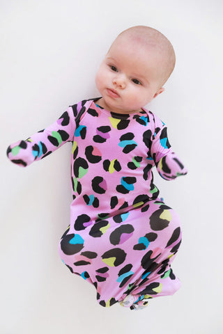 Posh Peanut Girl's Knotted Gown - Electric Leopard