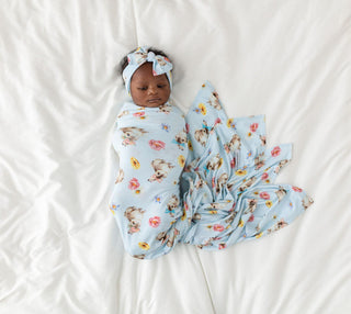 Posh Peanut Infant Swaddle and Headwrap Set - Tinsley Jane (Bunnies and Floral)