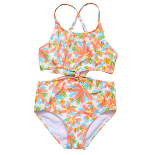 Snapper Rock Girl's Sustainable Cut Out Swimsuit - Hawaiian Luau