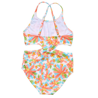 Snapper Rock Girl's Sustainable Cut Out Swimsuit - Hawaiian Luau