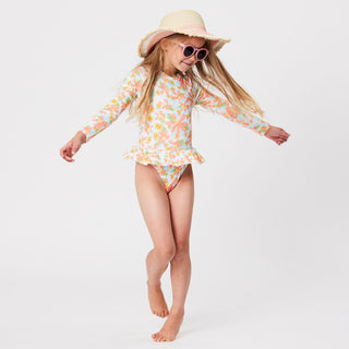 Snapper Rock Girl's Sustainable Long Sleeve Surf Suit - Hawaiian Luau