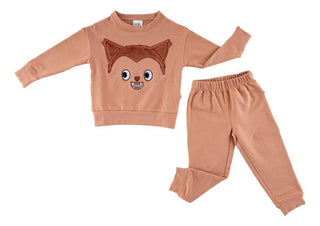 Girl's Bamboo Long Sleeve Crewneck Sweatshirt and Pants Outfit Set - Werewolf Furry Birdie Bean Size: 6-12 Months